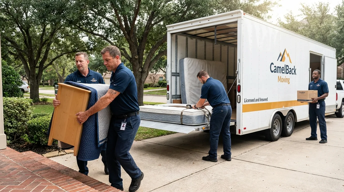 Crew loading residential truck for cross-state move from Gloverville, SC