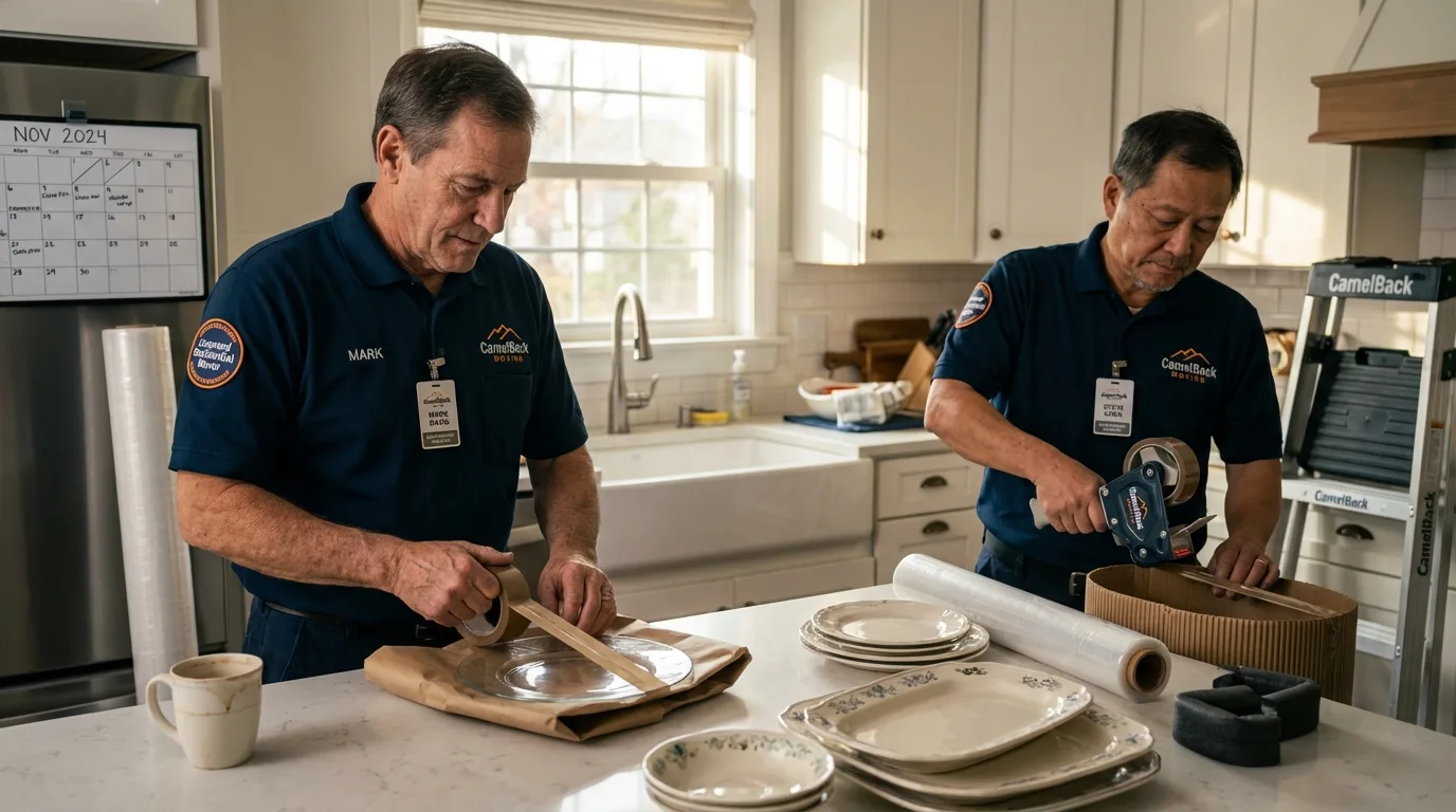Professional crew packing kitchen dishware in Gloverville, SC